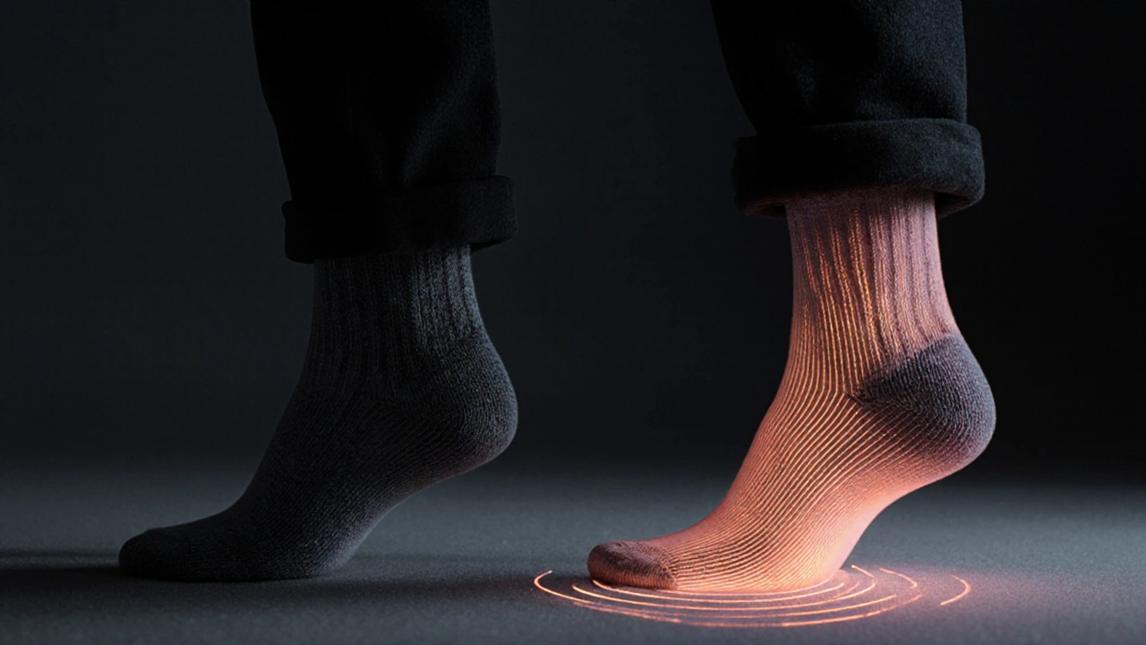 Две пары носков: обычная и с турмалином — одна удерживает тепло, другая создаёт его.