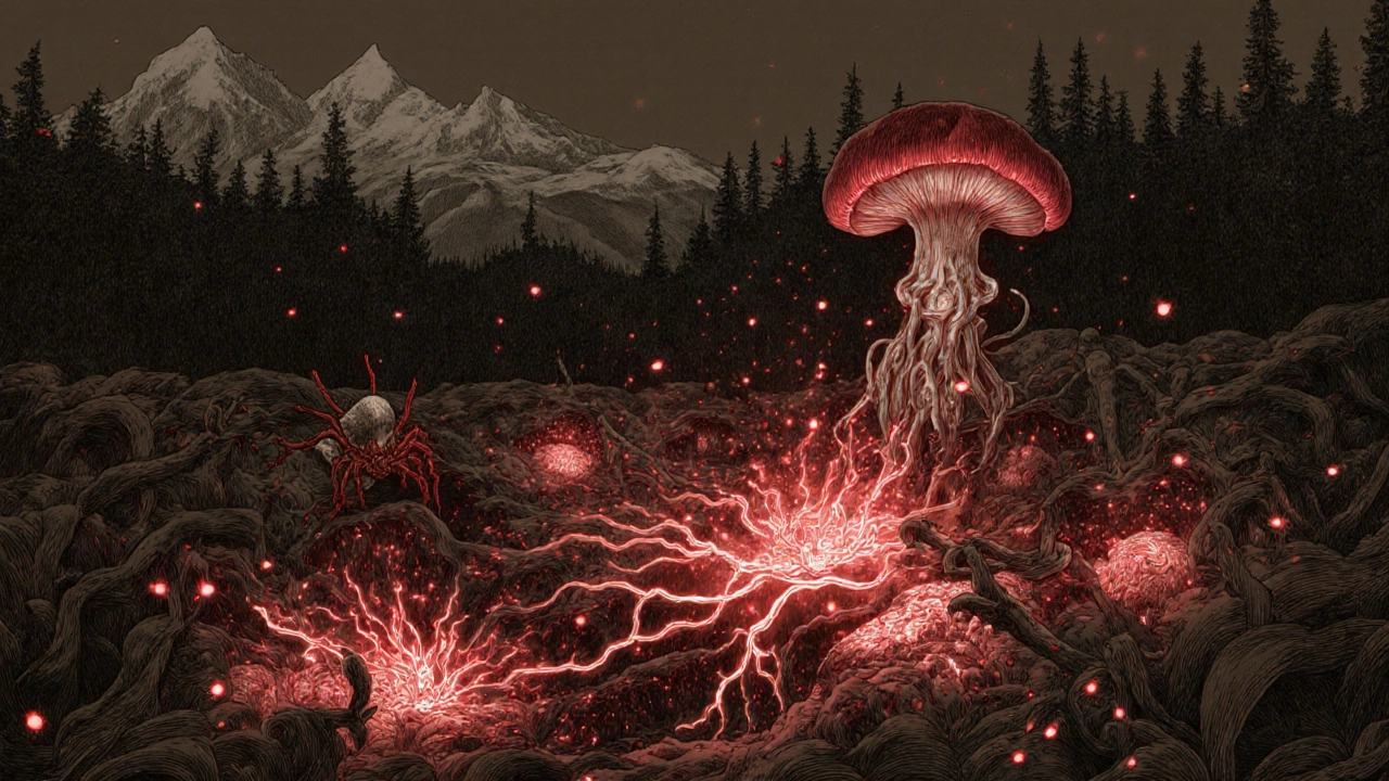 Иллюстрация иммунной системы, атакующей собственные ткани под влиянием кордицепса.