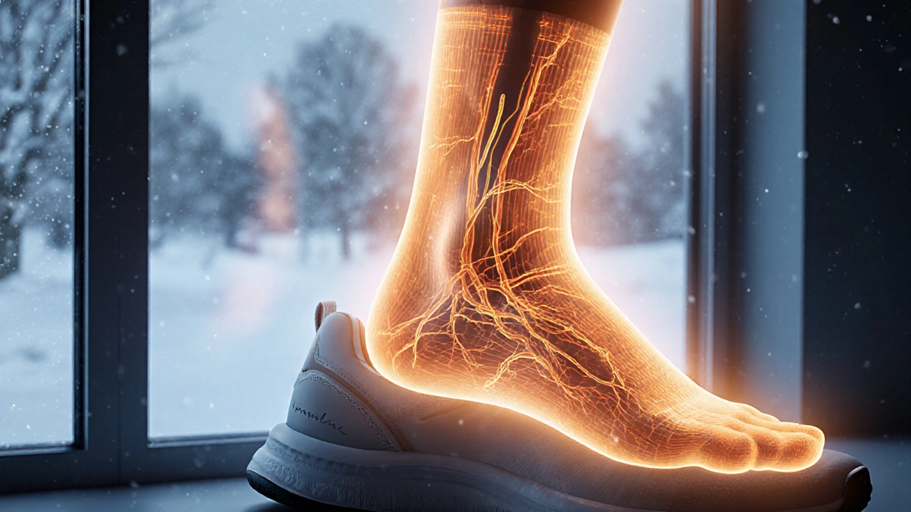 Тепловое излучение от турмалиновых носков улучшает кровообращение в стопах.